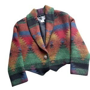 VTG Rhonda Stark Southwestern Wool Blend Cropped Jacket western Aztec 90s luxury